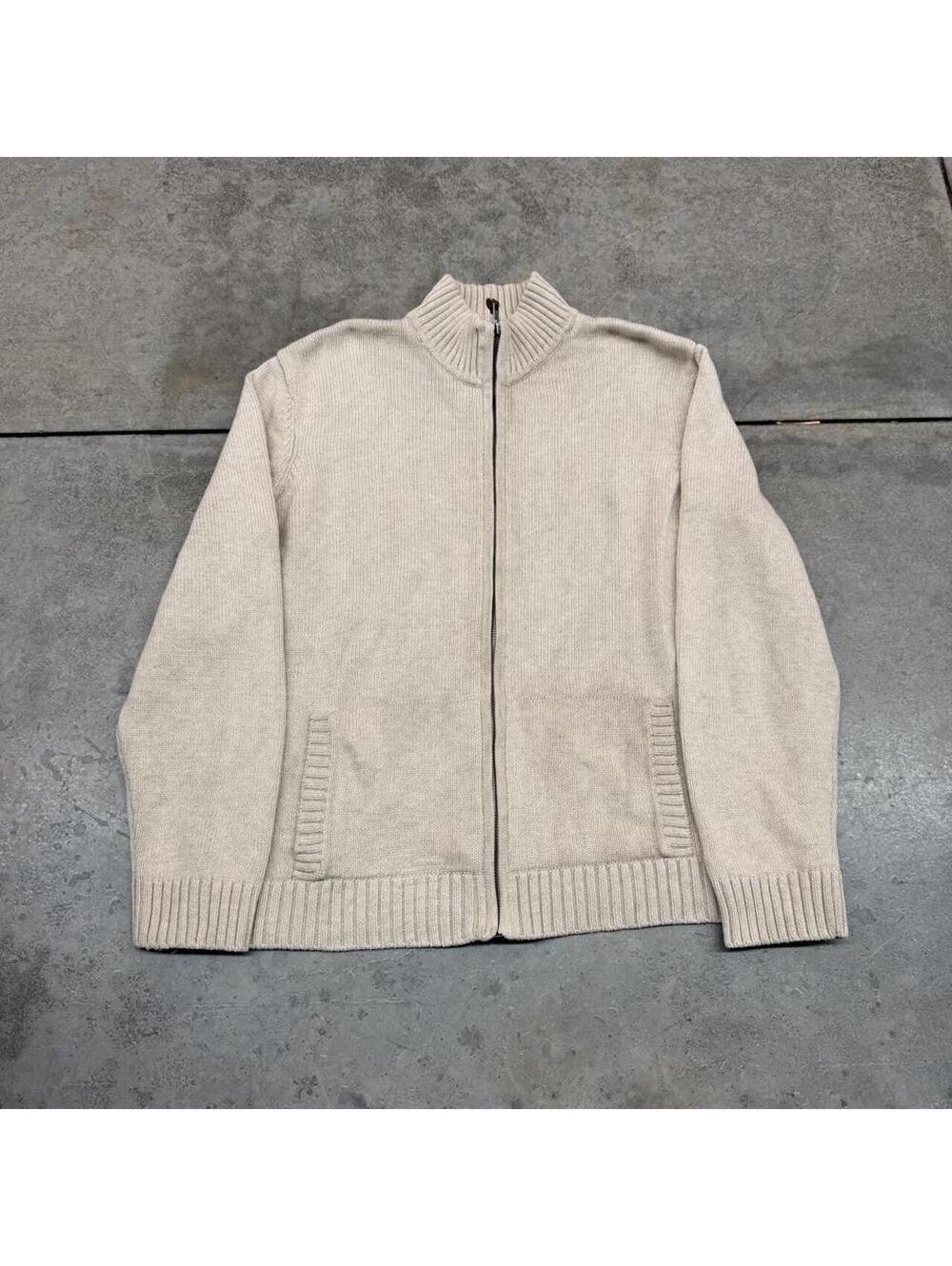 vintage ralph lauren beige zip up knit sweater size large WOMENS